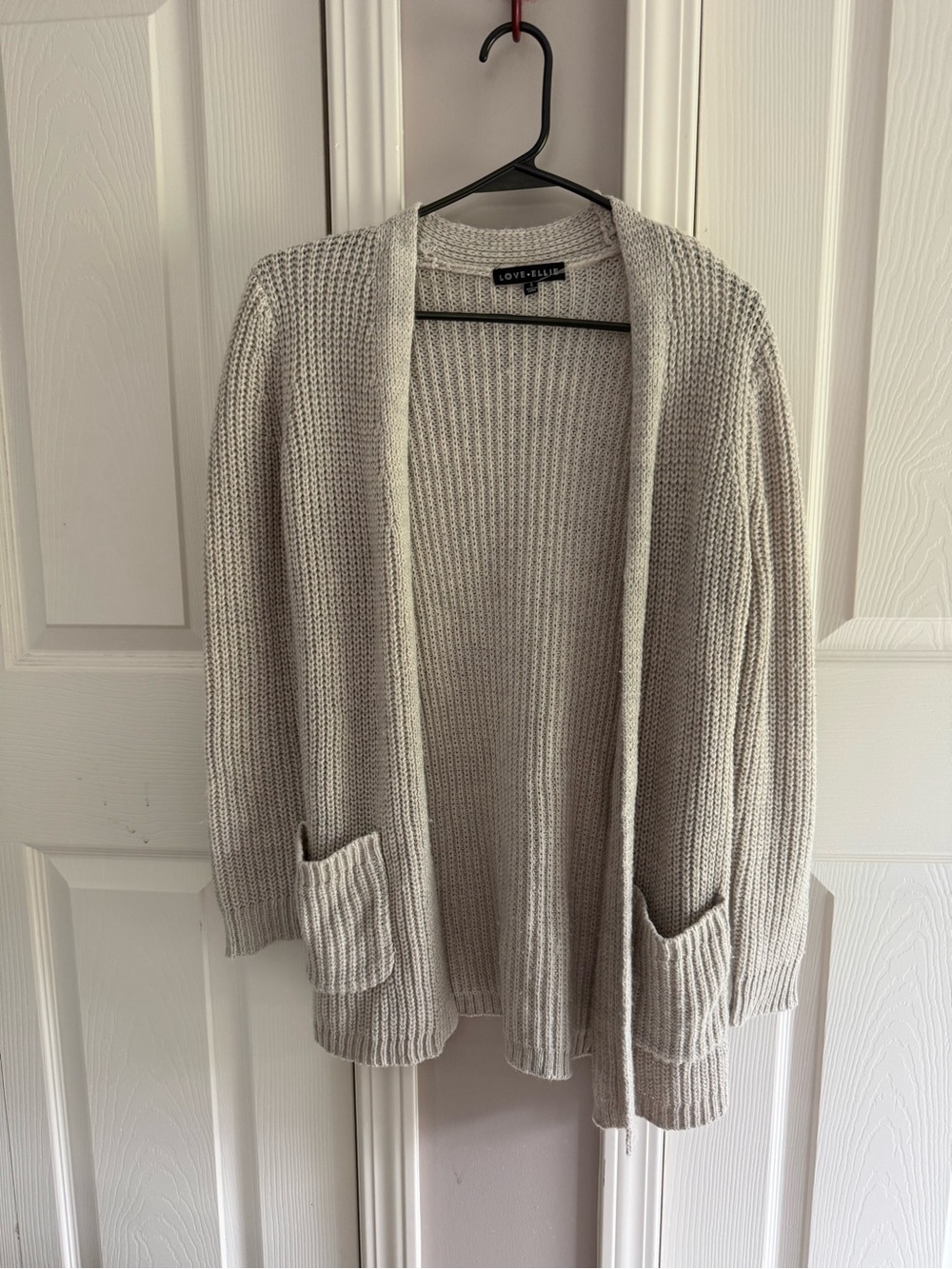Love Ellie Open-Front Pocket Cardigan in Light Gray